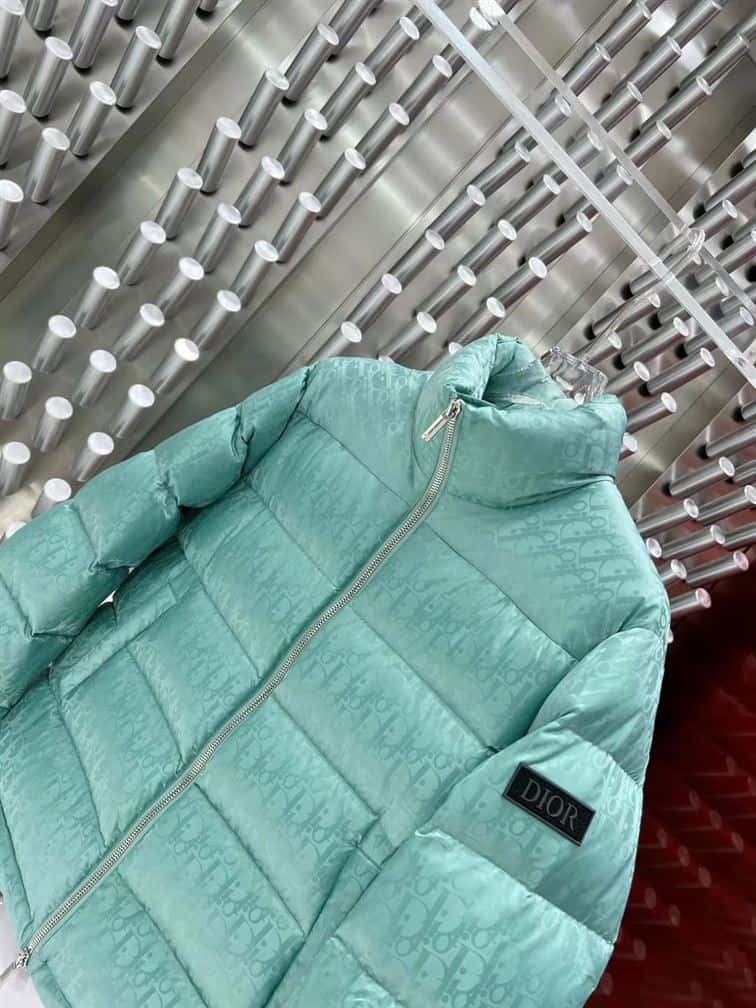 DIOR OBLIQUE DOWN JACKET SEA GREEN TECHNICAL JACQUARD – DRC004