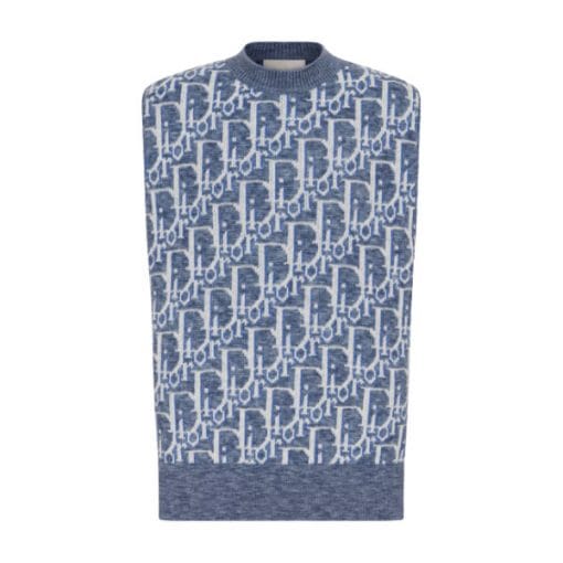 DIOR OBLIQUE SLEEVELESS SWEATER BLUE WOOL JACQUARD – DOS021