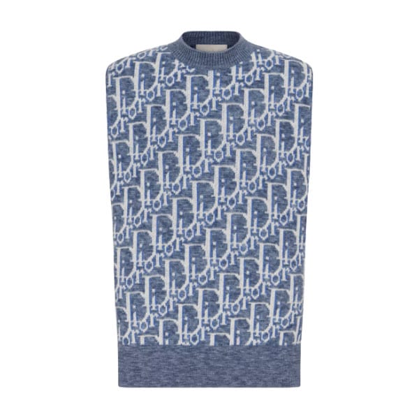 DIOR OBLIQUE SLEEVELESS SWEATER BLUE WOOL JACQUARD – DOS021