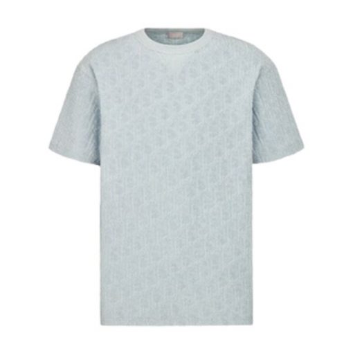 DIOR OBLIQUE T-SHIRT RELAXED FIT BLUE TERRY COTTON JACQUARD – DOT017