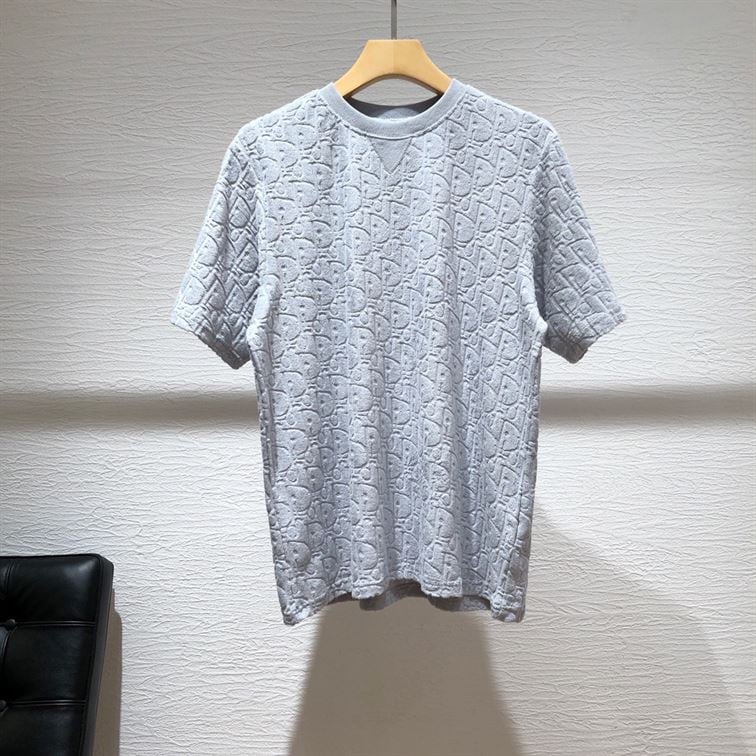 DIOR OBLIQUE T-SHIRT RELAXED FIT BLUE TERRY COTTON JACQUARD – DOT017