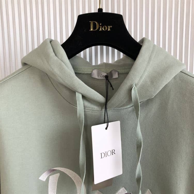DIOR OVERSIZED HOODED SWEATSHIRT LIGHT GREEN ORGANIC COTTON FLEECE – DOS001