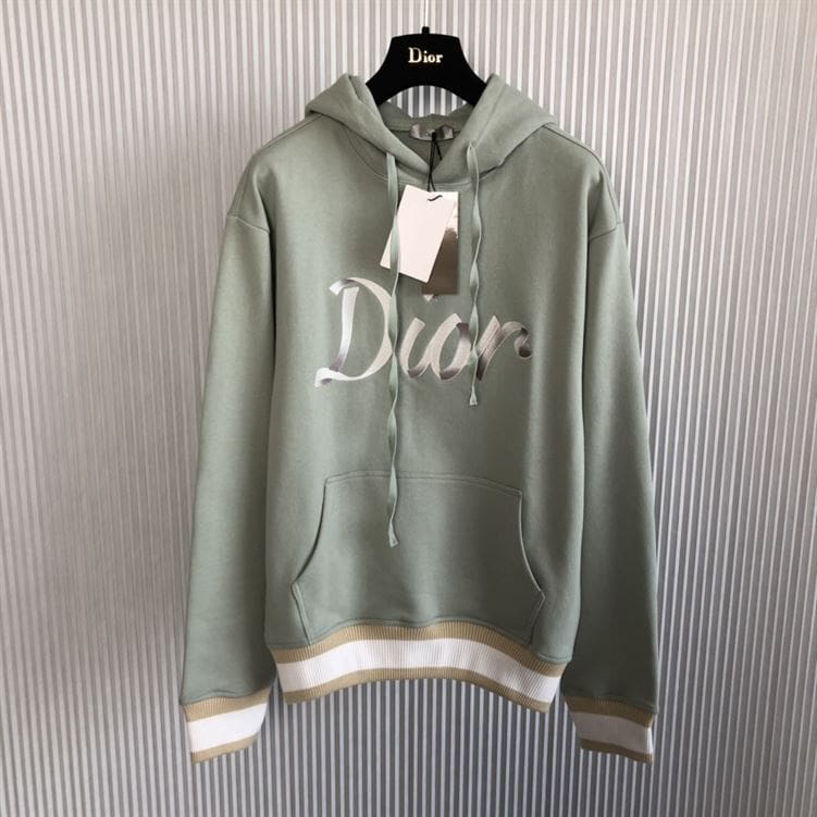 DIOR OVERSIZED HOODED SWEATSHIRT LIGHT GREEN ORGANIC COTTON FLEECE – DOS001
