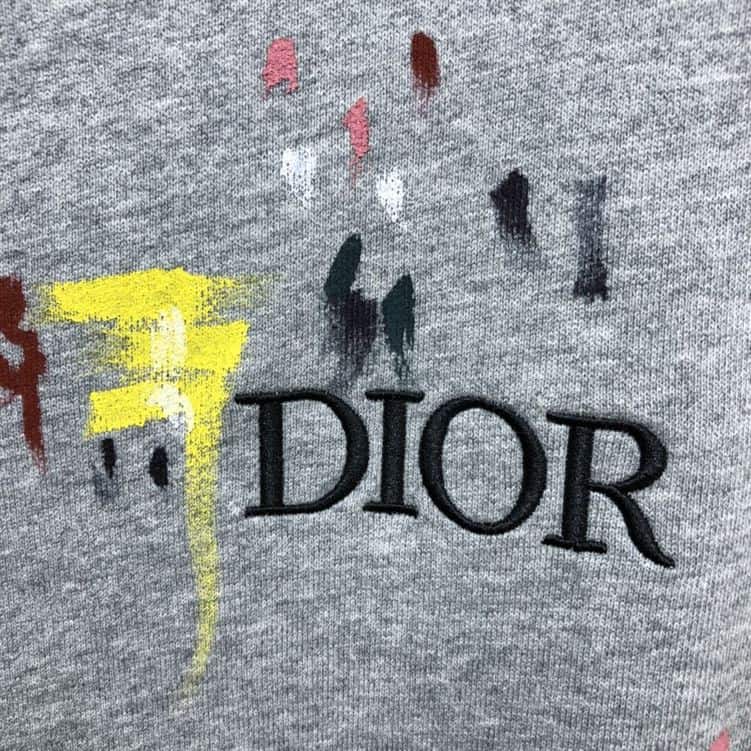 DIOR OVERSIZED SWEATSHIRT WHITE COTTON FLEECE WITH PAINT PRINT – DOS013