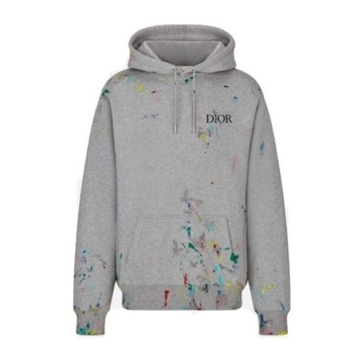 DIOR OVERSIZED SWEATSHIRT WHITE COTTON FLEECE WITH PAINT PRINT – DOS013