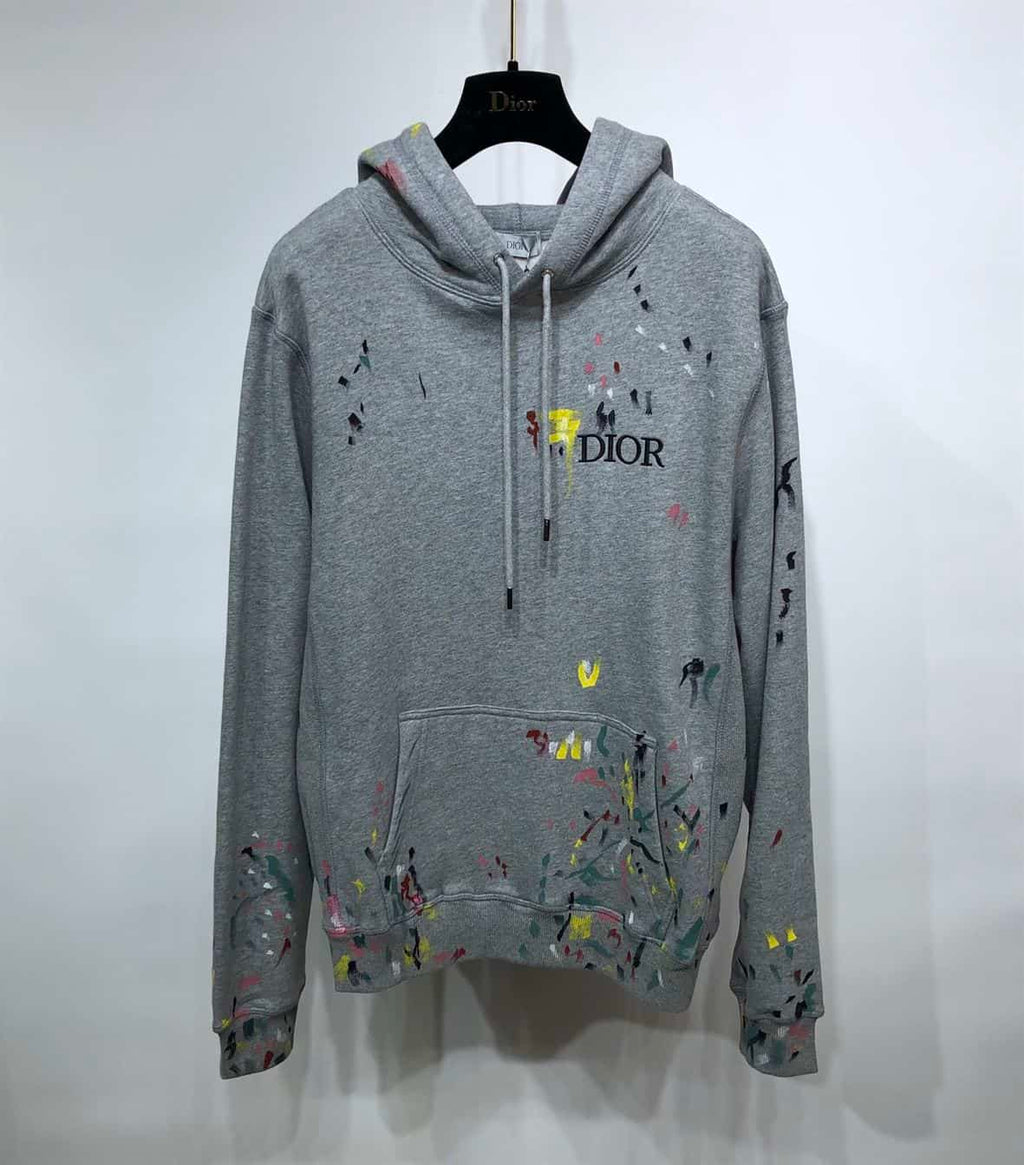 DIOR OVERSIZED SWEATSHIRT WHITE COTTON FLEECE WITH PAINT PRINT – DOS013