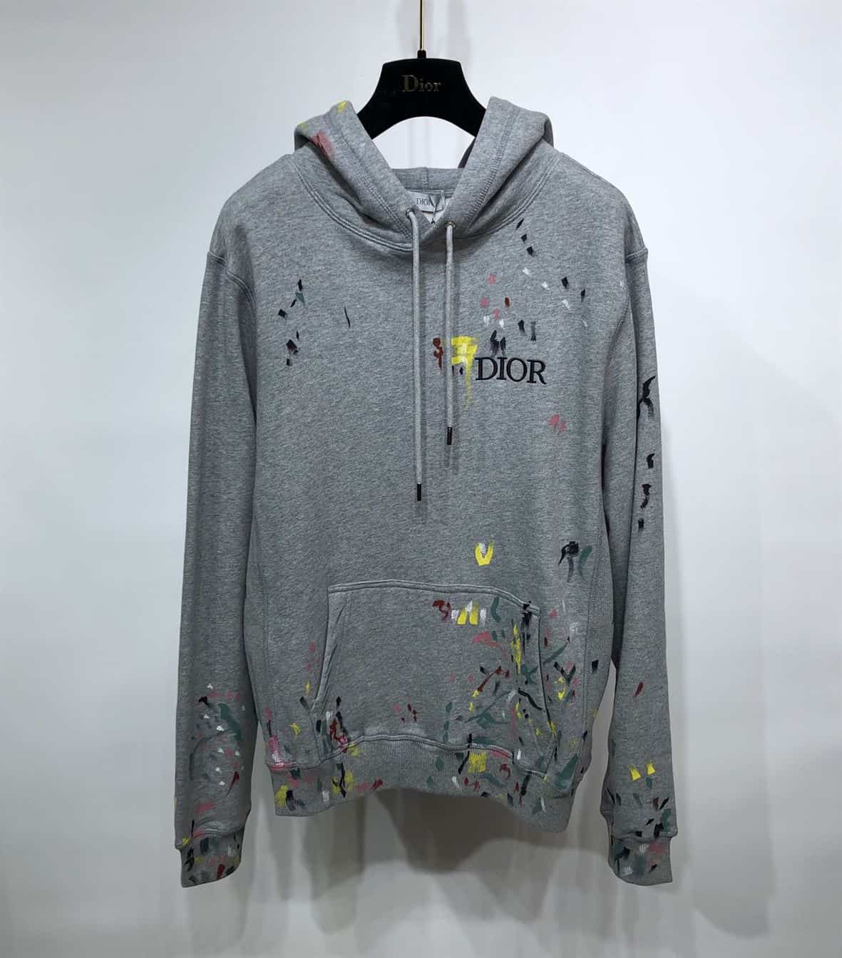 DIOR OVERSIZED SWEATSHIRT WHITE COTTON FLEECE WITH PAINT PRINT – DOS013