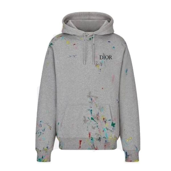 DIOR OVERSIZED SWEATSHIRT WHITE COTTON FLEECE WITH PAINT PRINT – DOS013