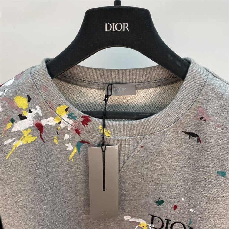 DIOR OVERSIZED SWEATSHIRT WHITE COTTON FLEECE WITH PAINT PRINT – DOS014