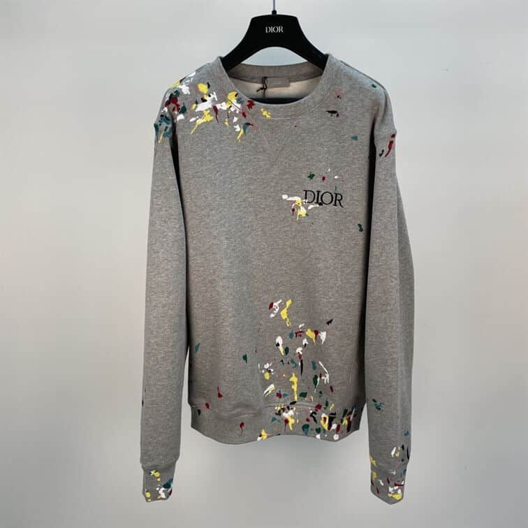 DIOR OVERSIZED SWEATSHIRT WHITE COTTON FLEECE WITH PAINT PRINT – DOS014