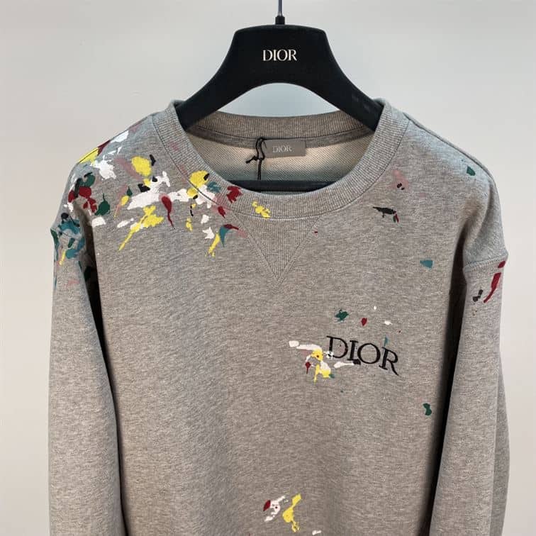 DIOR OVERSIZED SWEATSHIRT WHITE COTTON FLEECE WITH PAINT PRINT – DOS014