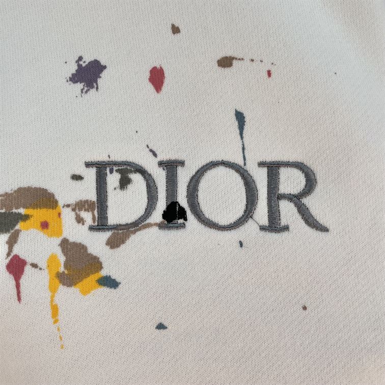 DIOR OVERSIZED SWEATSHIRT WHITE COTTON FLEECE WITH PAINT PRINT – DOS015