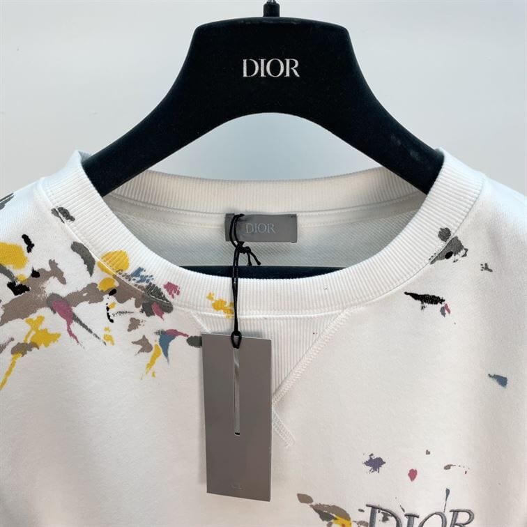 DIOR OVERSIZED SWEATSHIRT WHITE COTTON FLEECE WITH PAINT PRINT – DOS015