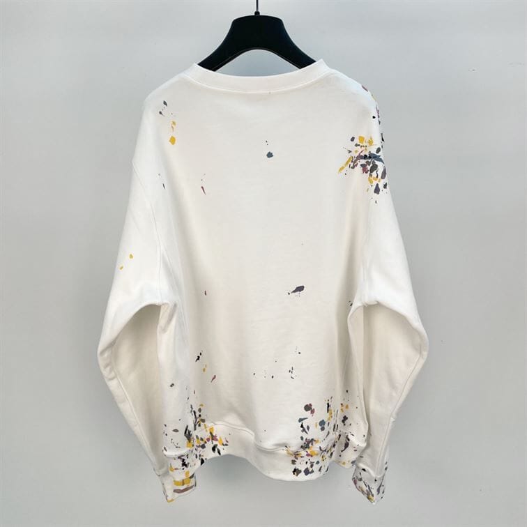 DIOR OVERSIZED SWEATSHIRT WHITE COTTON FLEECE WITH PAINT PRINT – DOS015