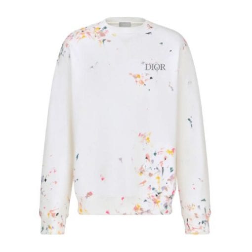 DIOR OVERSIZED SWEATSHIRT WHITE COTTON FLEECE WITH PAINT PRINT – DOS015