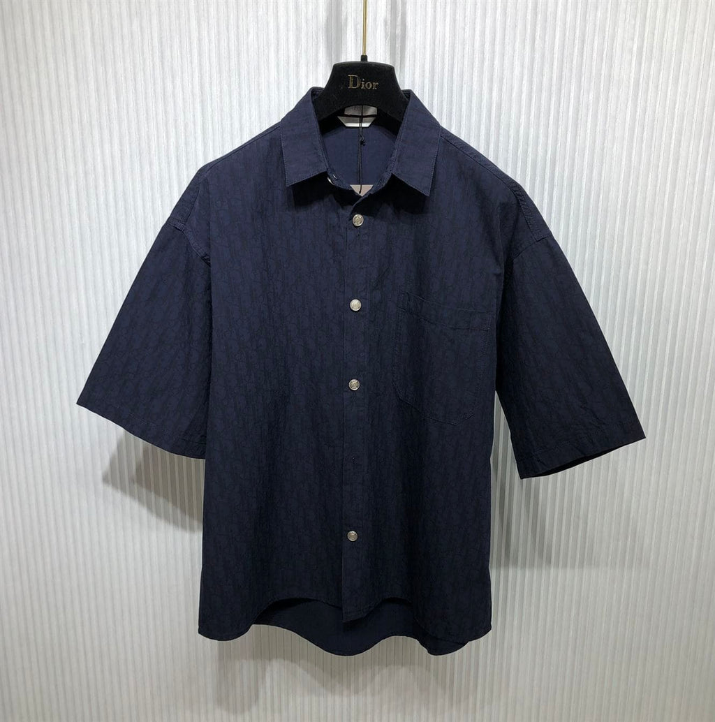 DIOR SHORT-SLEEVED OVERSHIRT NAVY BLUE AND BLACK DIOR OBLIQUE KASURI COTTON DENIM – DOT014