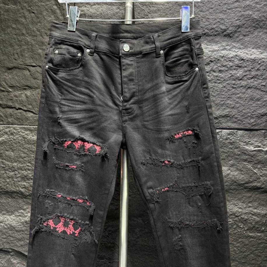 Amiri Rip Pink Black Embroider Jeans – AMIJ034