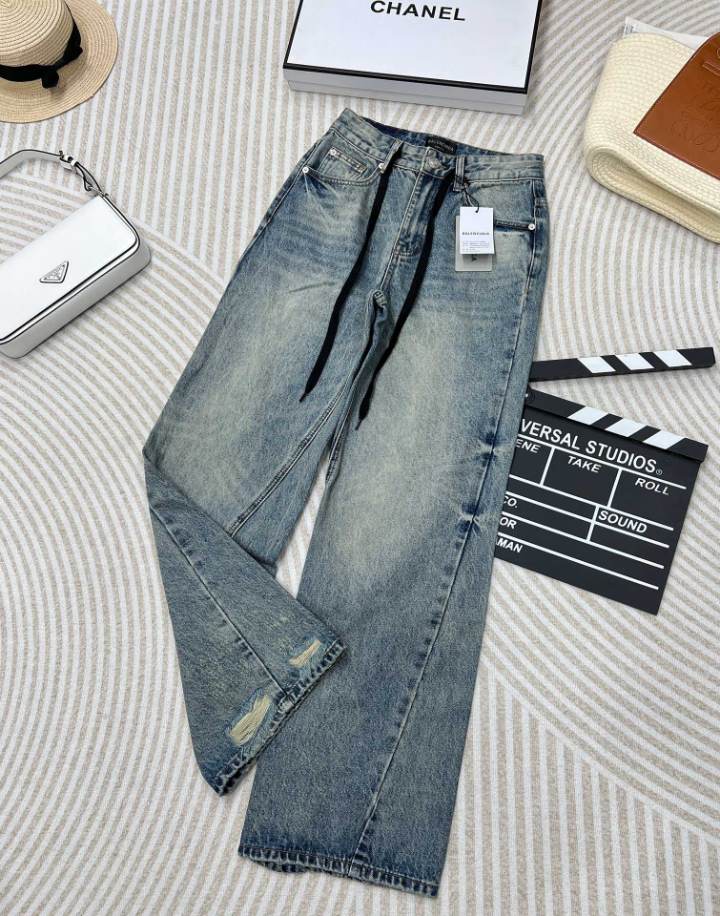 Balenciaga Irregular Drawstring Blue Jeans – BAJ002