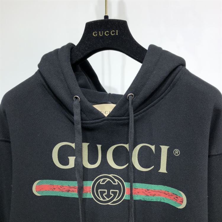 GUCCI BLACK VINTAGE LOGO COTTON SWEATSHIRT HOODED – GCK006