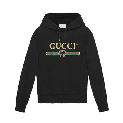 GUCCI BLACK VINTAGE LOGO COTTON SWEATSHIRT HOODED – GCK006