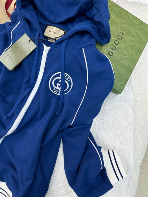 GUCCI BLUE COTTON JERSEY LOGO ZIPPED HOODIE – GCJ036