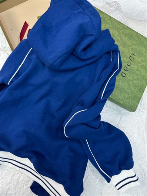 GUCCI BLUE COTTON JERSEY LOGO ZIPPED HOODIE – GCJ036