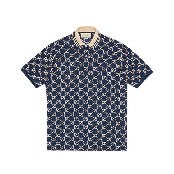 GUCCI DARK BLUE COTTON PIQUET GG STRETCH POLO – GGS013