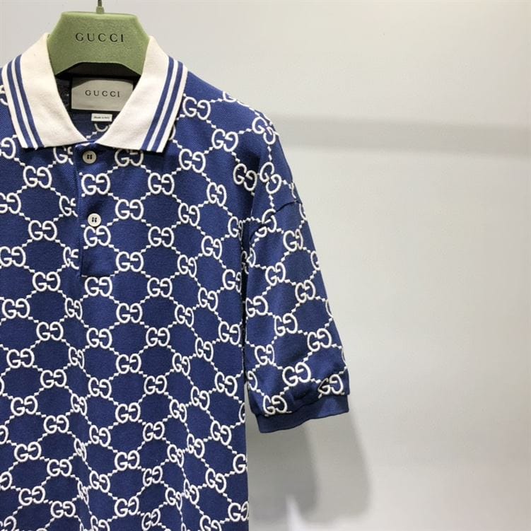 GUCCI DARK BLUE COTTON PIQUET GG STRETCH POLO – GGS013