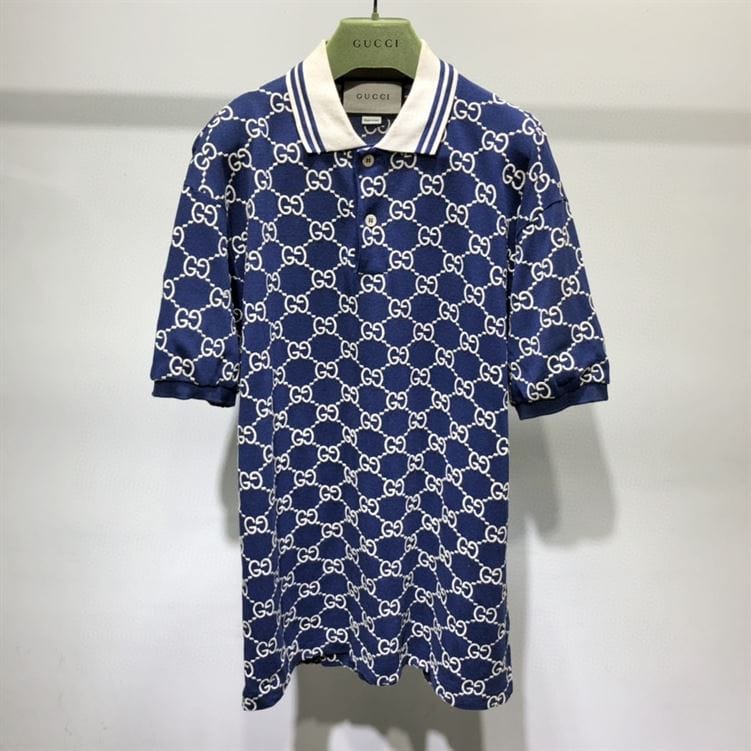 GUCCI DARK BLUE COTTON PIQUET GG STRETCH POLO – GGS013