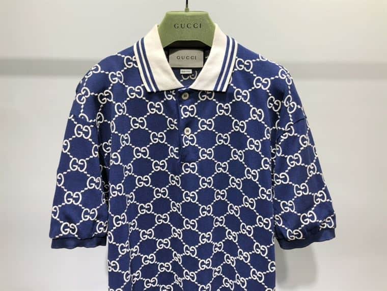 GUCCI DARK BLUE COTTON PIQUET GG STRETCH POLO – GGS013
