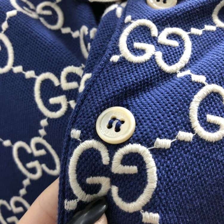 GUCCI DARK BLUE COTTON PIQUET GG STRETCH POLO – GGS013