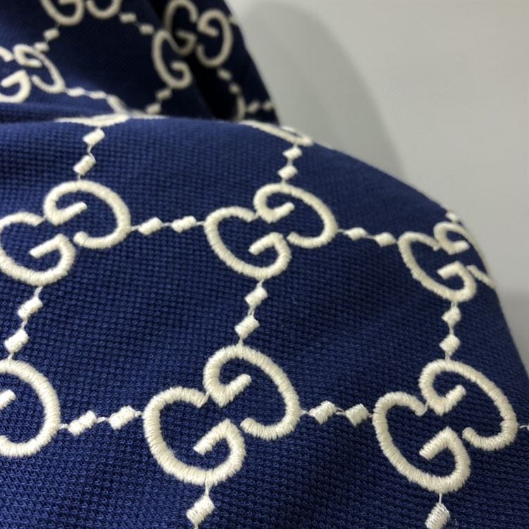 GUCCI DARK BLUE COTTON PIQUET GG STRETCH POLO – GGS013