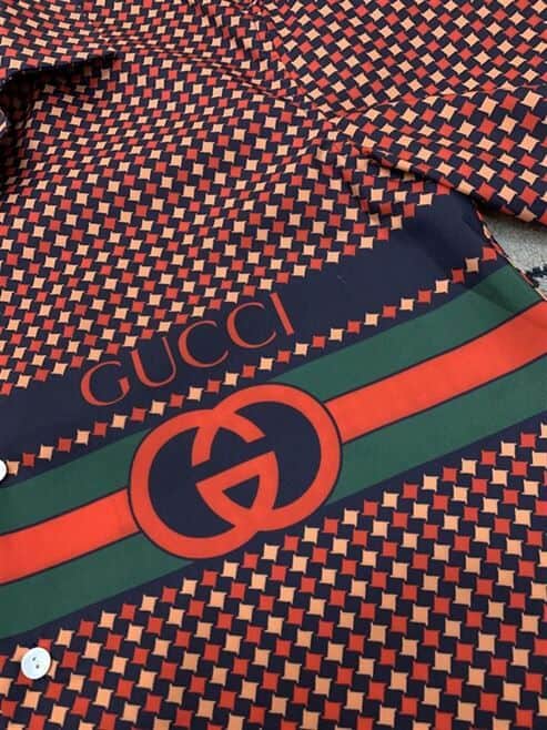 GUCCI GEOMETRIC HOUNDSTOOTH PRINT BOWLING SHIRT – GGS026