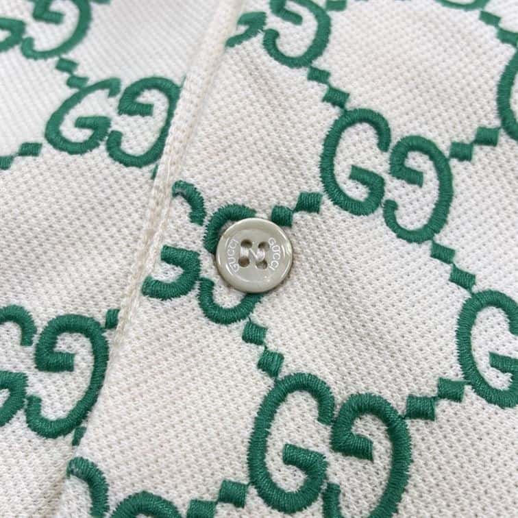 GUCCI GG STRETCH COTTON POLO IN OFF-WHITE AND GREEN – GGS007