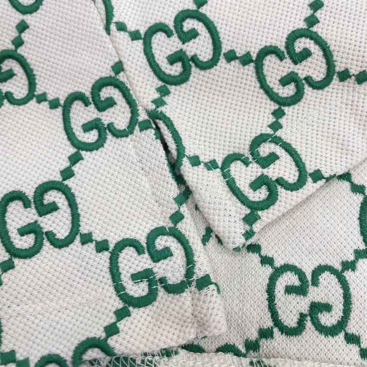 GUCCI GG STRETCH COTTON POLO IN OFF-WHITE AND GREEN – GGS007
