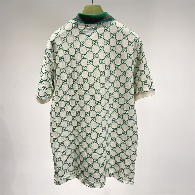 GUCCI GG STRETCH COTTON POLO IN OFF-WHITE AND GREEN – GGS007