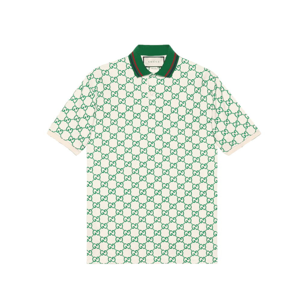GUCCI GG STRETCH COTTON POLO IN OFF-WHITE AND GREEN – GGS007