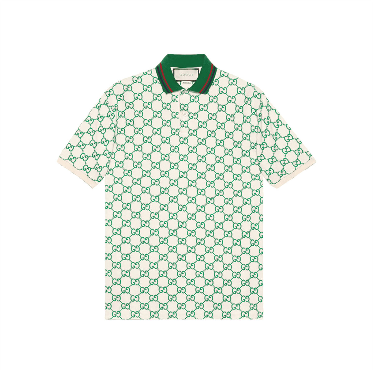 GUCCI GG STRETCH COTTON POLO IN OFF-WHITE AND GREEN – GGS007