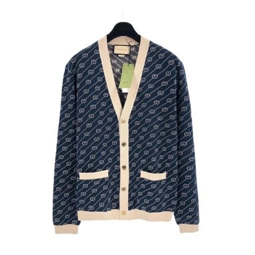 GUCCI NAVY & OFF-WHITE GG JACQUARD CARDIGAN – GCJ003
