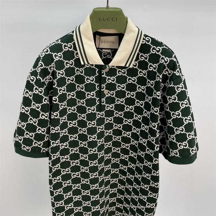 GUCCI NOJUM GG STRECH COTTON POLO IN GREEN – GGS012