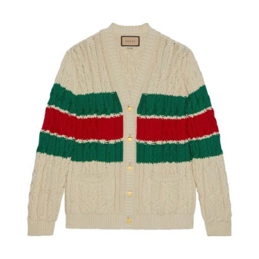 GUCCI WEB STRIPE CABLE-KNIT CARDIGAN – GCK041