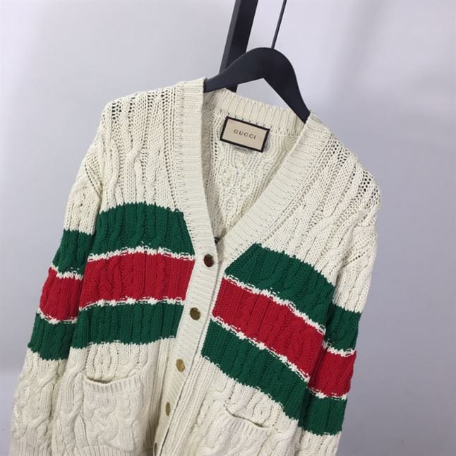 GUCCI WEB STRIPE CABLE-KNIT CARDIGAN – GCK041
