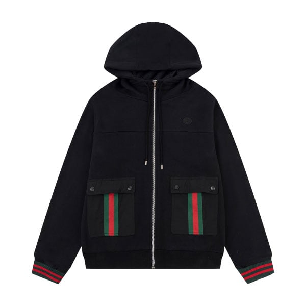 GUCCI WEB STRIPE COTTON JERSEY JACKET IN BLACK – GCJ027