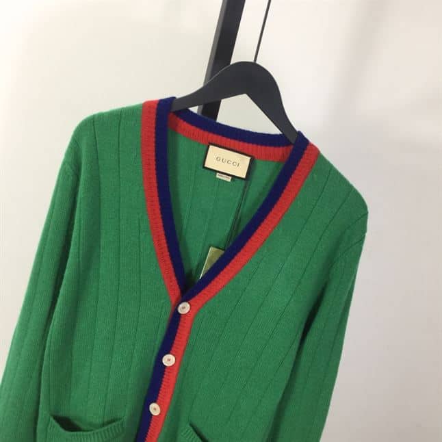 GUCCI WEB-STRIPE WOOL CARDIGAN GREEN – GCK040