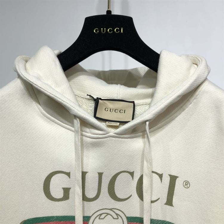 GUCCI WHITE VINTAGE LOGO COTTON SWEATSHIRT HOODED – GCK001