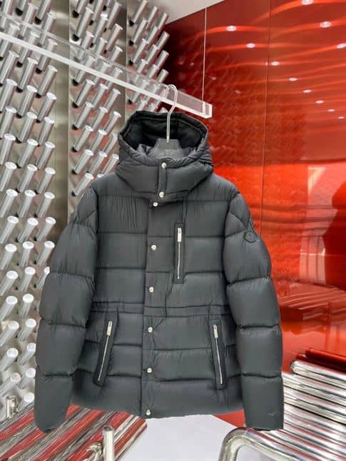 MONCLER BLACK BAUGES LEATHER-TRIMMED DOWN JACKET – MC083
