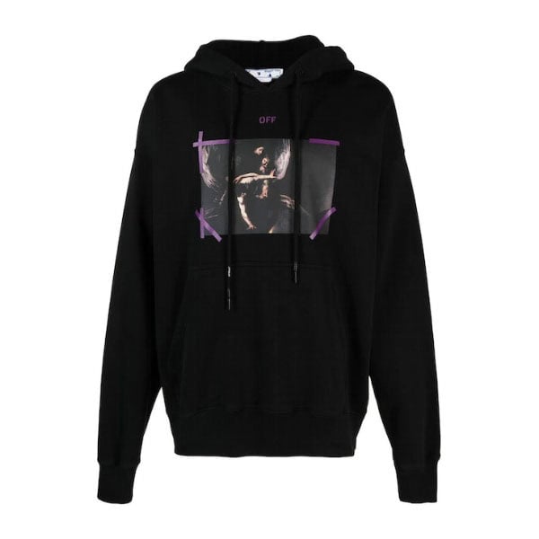 OFF-WHITE ARROW CARAVAGGIO MERCY SKATE HOODIE BLACK PURPLE – OS014