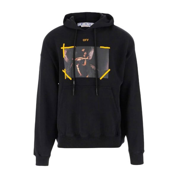 OFF-WHITE ARROW CARAVAGGIO MERCY SKATE HOODIE BLACK YELLOW MULTI – OS016